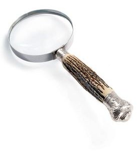 2X Magnifying Glass - Silver Plated Horn With Antler Accent Handle