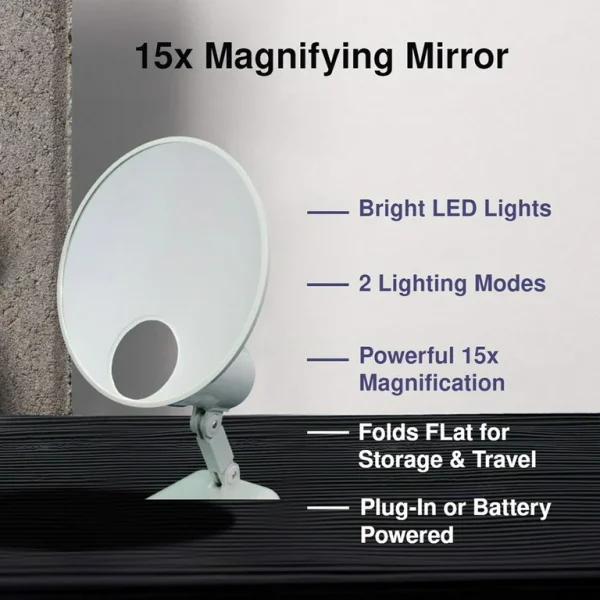 Floxite 15X Magnifying Mirror with 2 LED Light Levels - Image 2