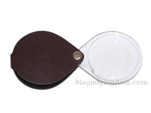 6X Eschenbach Leather Folding Teardrop Pocket Magnifier - Burgundy Red