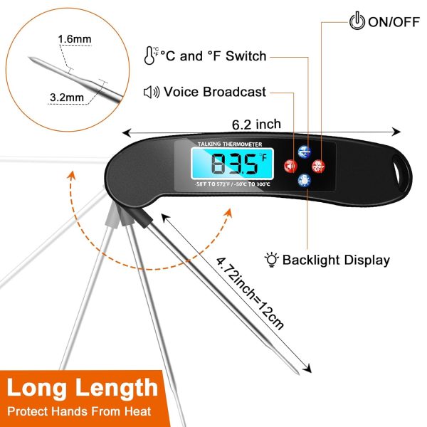 Instant Read Food Thermometer with Talking Function & Backlight - Image 2