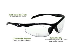 +1.5 Diopter Bifocal Safety Glasses: Clear Lenses