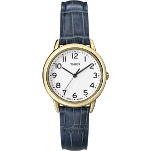 Timex Women's Indiglo Watch Gold with Date, Blue Leather Band