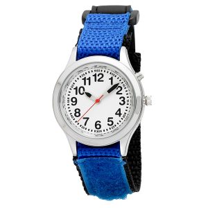 Ladies / Kids Talking Alarm Watch: Blue Fabric Strap Band - Choice of Voice