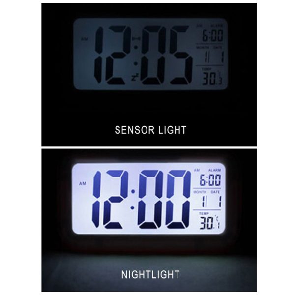 Large Display LCD Digital Alarm Clock With Automatic Light Sensor - Image 2