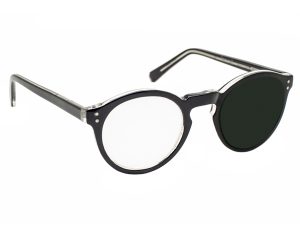 4X / +16 Diopter Magnifying Reading Glasses: Right Eye Magnified - Black Frame