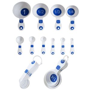 Set of 10 Piece Measuring Spoons and Measuring Cups (White & Blue)