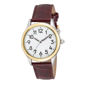 Men's Two Tone Talking Watch White Face: Leather Band - Choice of Voices Male & Female - Engish