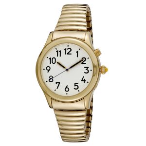 Men's Gold Tone Talking Watch White Face - Choice of Voices Male & Female - English