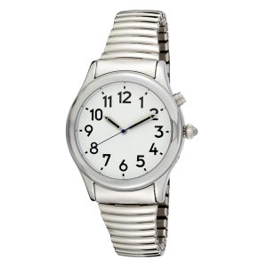 Men's Silver Tone Talking Watch White Face - Choice of Voices Male & Female - English