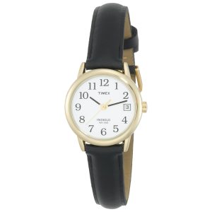 Timex Women's Indiglo Watch Gold with Date, Leather Band