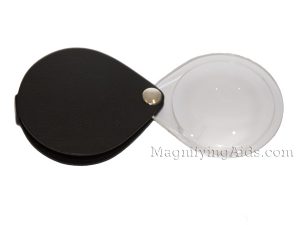 3.5X Eschenbach Leather Folding Teardrop Pocket Magnifier - 60 mm Black